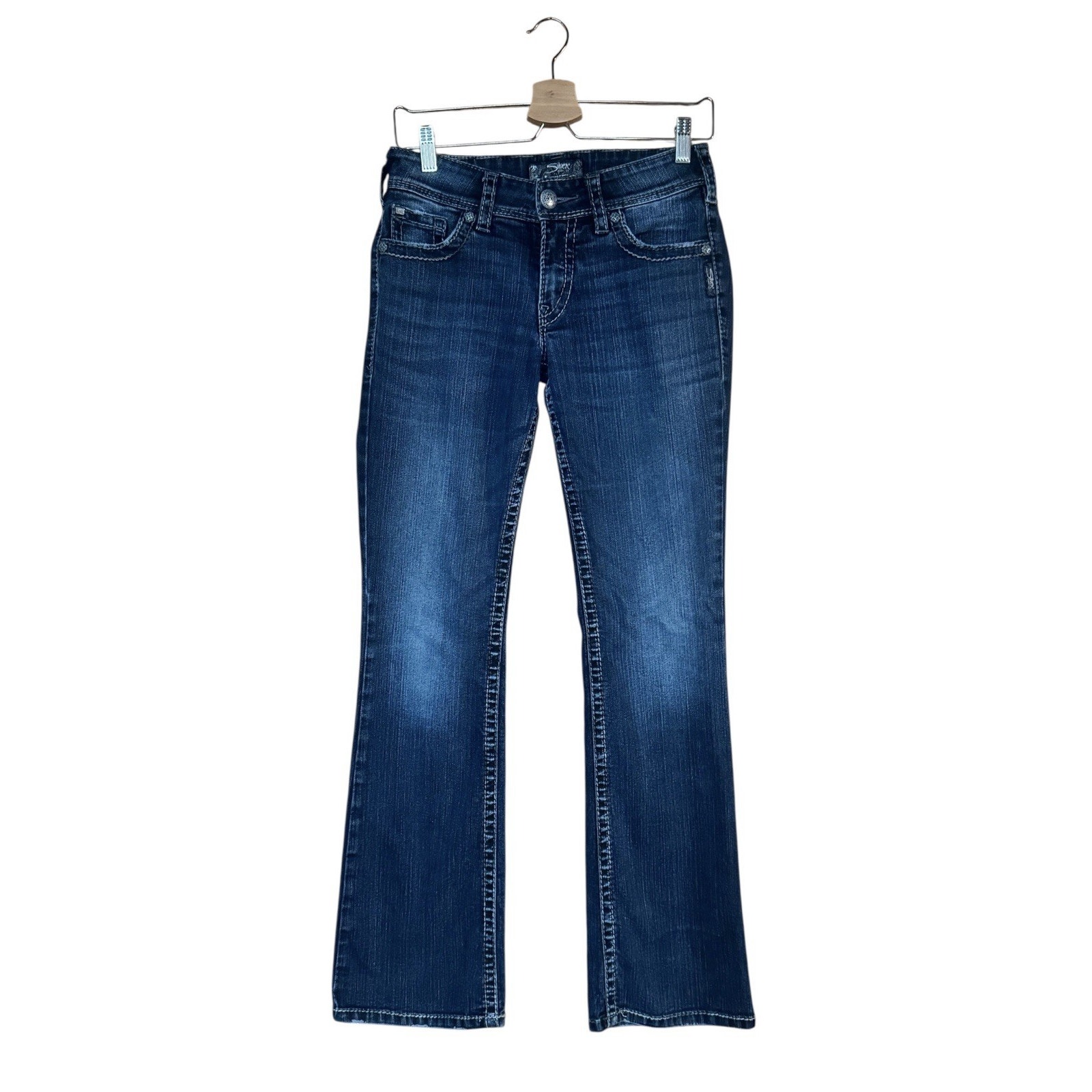Silver Jeans Suki Surplus Bootcut 27x32 Dark Wash Western Y2k Flap Pocket Denim